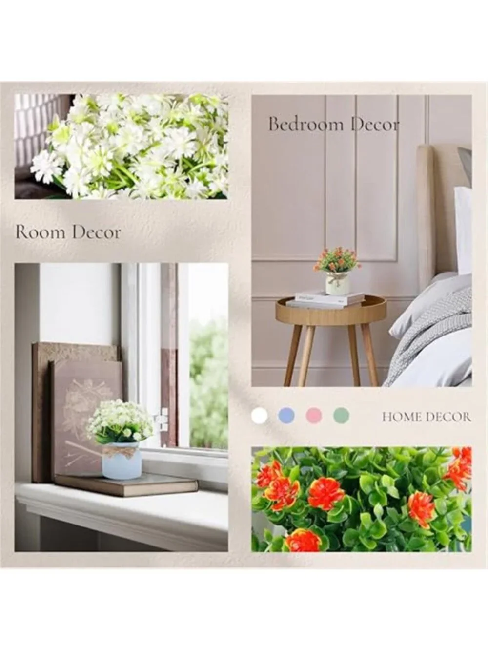 Set Of 4 Artificial Potted Plants Faux Flowers Farmhouse Desk Home Decor Color